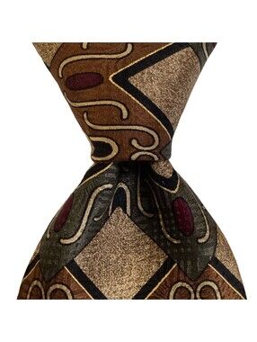 CELLINI LINEA UOMO Mens Silk Necktie USA Designer Geometric Brown/Green EUC Rare